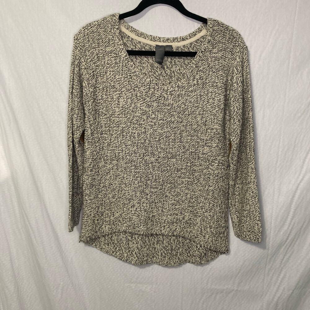 QUINN Women’s Heathered Black & White Elbow‑Patch Pullover Sweater